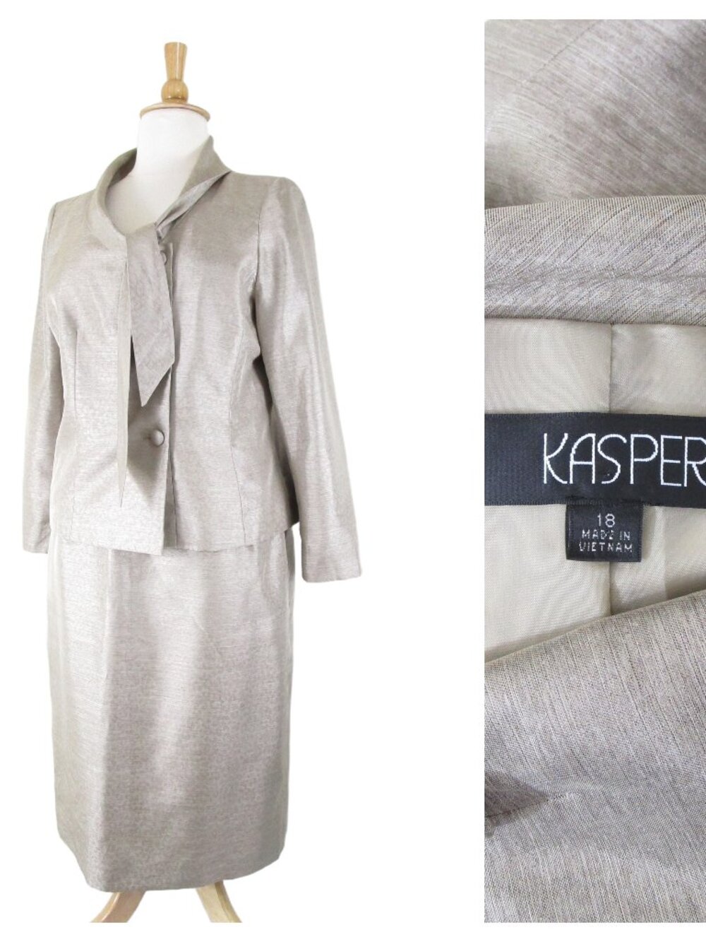 Kasper Plus Size Solid Champagne Gold Skirt Suit Size 18 Formal Business Career